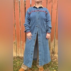 Levi Strauss Cowboy Denim Barn Jacket Duster with Hand Painted back